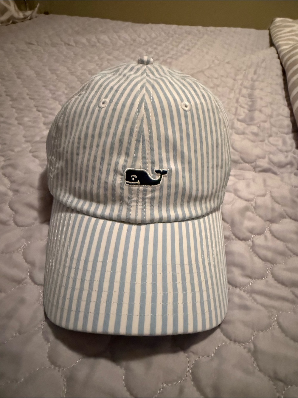 Vineyard Vines Kids Blue and White Striped Baseball Cap with Whale Patch